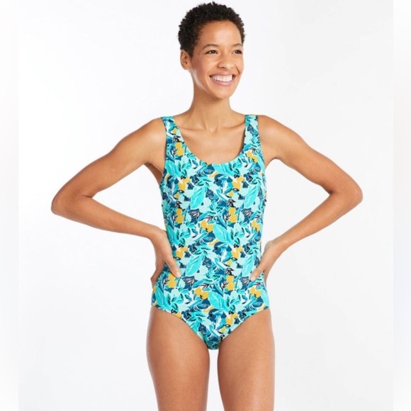 LL Bean Leafy One Piece Swimsuit Bathing Suit Size 18 UPF 50+ UV Protection - Picture 1 of 8